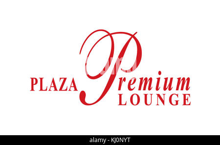 Plaza Premium Lounge Management Limited ist bekannt für die Verwaltung hochwertiger Flughafenlounges weltweit. Ihr Logo steht für das Engagement der Marke, Reisenden ein entspannendes, erstklassiges Flughafenerlebnis zu bieten, einschließlich Annehmlichkeiten wie komfortable Sitzgelegenheiten, Restaurants und Zugang zu exklusiven Services. Stockfoto