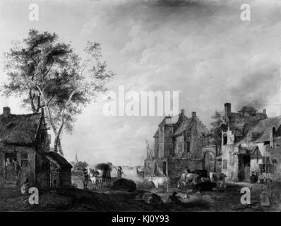 Hendrik Frans de Cort - Dorf Szene auf einem Fluss - Walters 37785 Stockfoto