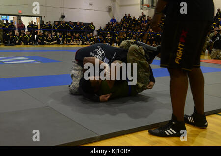 Soldaten aus dem 3 Infanterie Division ging alle für ihre Chance, zum Meister ihres Gewichts-Klasse in der combatives Turnier 16. November am Fort Stewart, Ga als Teil der Marne Woche. Marne Woche ist ein Fest für die Soldaten, die im Sport und in der Freizeit Gruppe Aktivitäten beim Ehren Service der Division an die Nation konkurrieren. Dieser Monat markiert das 100jährige Jubiläum der Marne Division. Geboren aus dem Ersten Weltkrieg, die Teilung der Nation seit 100 Jahren beantwortet hat. Stockfoto