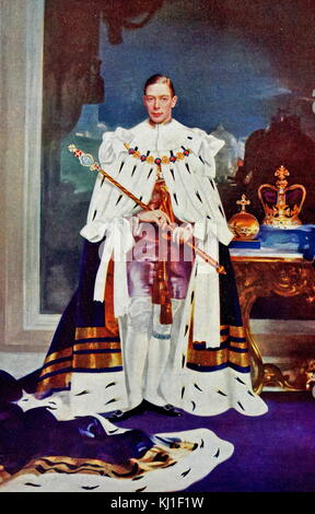 King George VI., im Coronation Roben. 1937. George VI (Albert Frederick Arthur George; 14. Dezember 1895 - vom 6. Februar 1952), war König des Vereinigten Königreichs und der Dominions des British Commonwealth von 11 Dezember 1936 bis zu seinem Tod. Er war der letzte Kaiser von Indien und der erste Leiter des Commonwealth. Stockfoto