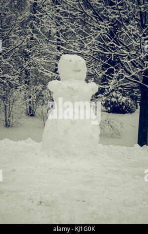 Happy snowman Abbildung im Winter Wald lächelnd Stockfoto