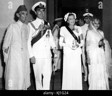 Generalgouverneur Lord Mountbatten und Lady Mountbatten mit Pandit Nehru in Neu-Delhi 19. Juni ...