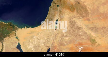 Satellitenbild zeigt den Sinai Negev regios und die Schrumpfung der Toten Meer in Israel. 2013 Stockfoto