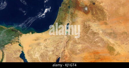 Satellitenbild zeigt den Sinai Negev Regionen und die Schrumpfung der Toten Meer in Israel. 2017 Stockfoto