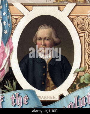 Dr. Joseph Warren (11. Juni 1741 bis 17. Juni 1775) war ein amerikanischer Arzt, eine führende Rolle in der Amerikanischen Patriot Organisationen in Boston in den frühen Tagen der Amerikanischen Revolution gespielt, schließlich als Präsident des revolutionären Massachusetts Provinzial Kongress dienen. Von einer Abbildung von 1800, mit dem Titel 'Distinguished Maurer von der Revolution" Stockfoto