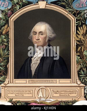 Abbildung: George Washington, von 1800 mit dem Titel 'Distinguished Maurer von der Revolution" umfasst Lafayette, George Washington und Benjamin Franklin. Stockfoto