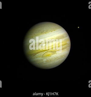 NASA Voyager 1 nahm dieses Foto von Jupiter Feb 1, 1979. Jupiter und io Stockfoto