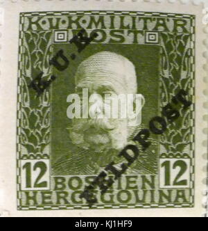 Österreichisch-ungarischen Stempel Spiegel, Franz Joseph I oder Franz Joseph I (1830-1916) war Kaiser von Österreich und König von Ungarn, Kroatien und Böhmen vom 2. Dezember 1848 bis zu seinem Tod am 21. November 1916. Stockfoto