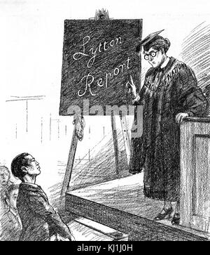 Satirische Karikatur über die lytton Bericht mit dem Titel "Das Ultimatum". Illustrierte Leonard Raven-Hill (1867-1942) ein englischer Künstler, Illustrator und Karikaturist. Vom 20. Jahrhundert Stockfoto