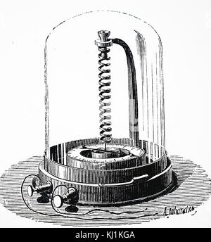 Gravur, eine Breguet Thermometer. Eine Breguet Thermometer, auch eine Spirale Thermometer, ist eine Art von Thermometer, der Ausbau von Metall verwendet unter Hitze eine Messung sensibler zu produzieren, und mit einem höheren Bereich, als sowohl Quecksilber und Thermometer. Vom 19. Jahrhundert Stockfoto