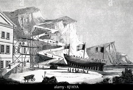 Gravur, die verschiedene Anwendungen der schiefen Ebene. Vom 19. Jahrhundert Stockfoto