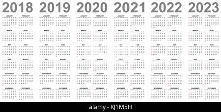 Einfache editierbare Vektor Kalender für das Jahr 2018 2019 2020 2021 2022 2023 sonntags im Roten erste Stock Vektor