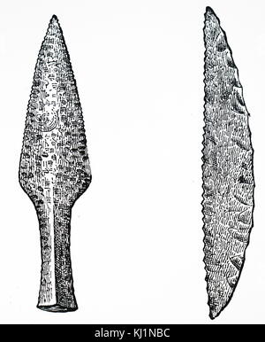 Gravur, Neolithische Feuerstein Dolch und sah. Vom 19. Jahrhundert Stockfoto