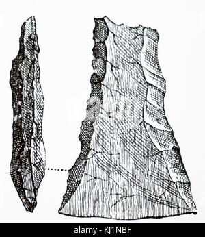Gravur, Neolithische Feuerstein keilförmigen Celt. Vom 19. Jahrhundert Stockfoto