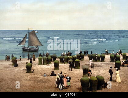 Fotomechanischen drucken auf 1900 datiert, mit der Darstellung der Strand von Scheveningen, Holland Stockfoto