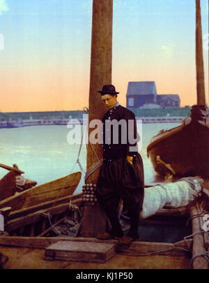 Fotomechanischen drucken auf 1900 datiert, mit der Darstellung eines niederländischen Fischer, auf Marken Insel, Holland Stockfoto