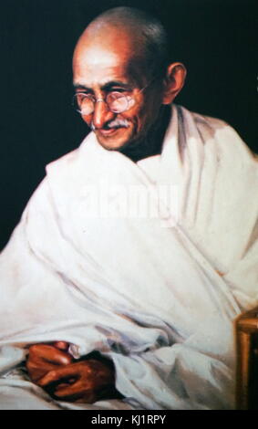 Mohandas Karamchand Gandhi 1869 - 1948) war der bedeutendste Führer der indischen Unabhängigkeitsbewegung in Britisch - Indien regiert. Stockfoto