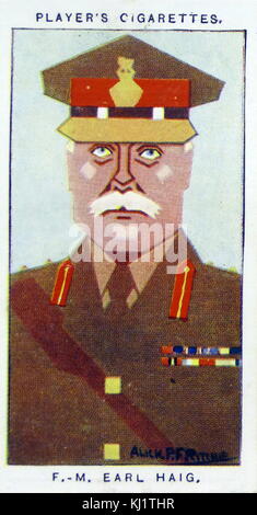 Zigarette card Player's, Feldmarschall Douglas Haig, (1861-1928), Offizier der britischen Armee. Während des Ersten Weltkrieges, die er der British Expeditionary Force (BEF) an der Westfront von Ende 1915 befohlen bis zum Ende des Krieges. Er war Kommandant in der Schlacht an der Somme. Vom 20. Jahrhundert Stockfoto