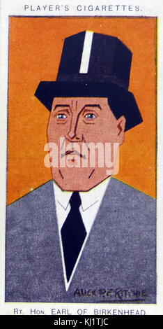 Zigarette card Player's, Frederick Edwin Smith, 1. Earl von Birkenhead (1872-1930), bekannt als "F.E. Smith, ein britischer konservativer Politiker und Rechtsanwalt, der ein hohes Amt im frühen 20. Jahrhundert erreicht, insbesondere, Herr Bundeskanzler. Vom 20. Jahrhundert Stockfoto