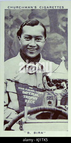 Churchman Könige von Geschwindigkeit Serie zigarette Karte Birabongse Bhanudej Bhanubandh, Prince (1914-1985), besser bekannt als Prinz Bira von Siam (heute Thailand) oder seinem Nom de Kurs B. Bira, war die erste und bleibt die einzige Thai in der Formel 1 zu fahren. Vom 20. Jahrhundert Stockfoto