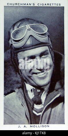 Churchman Könige von Geschwindigkeit Serie zigarette Karte Darstellung von James Allan Mollison (1905-1959) war ein schottischer Pioneer aviator, die viele Datensätze bei der rasanten Entwicklung des Luftverkehrs in den 1930er Jahren eingestellt. Vom 20. Jahrhundert Stockfoto