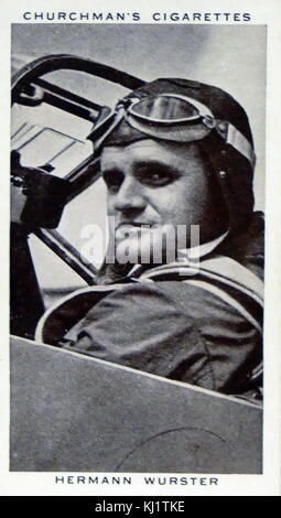 Churchman Könige von Geschwindigkeit Serie zigarette Karte, Hermann Wurster, deutscher Pilot und Aeronautical Engineer. 1939. Vom 20. Jahrhundert Stockfoto