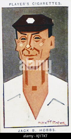Zigarette card Player's, Sir John Berry 'Jack' Hobbs (1882-1963) war ein englischer Professionelle cricketer für Surrey von 1905 bis 1934 und für England im 61 Test Matches zwischen 1908 und 1930 gespielt. Als "Der Meister" bekannt. Vom 20. Jahrhundert Stockfoto