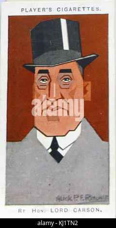 Zigarette card Player's, Edward Henry Carson, Herr Carson. (1854-1935), irische unionistische Politiker, Rechtsanwalt und Richter. Er war Führer der Irischen Gewerkschafter Alliance und der Ulster Unionist Party zwischen 1910 und 1921, hielt zahlreiche Positionen im Kabinett des Vereinigten Königreichs. Vom 20. Jahrhundert Stockfoto