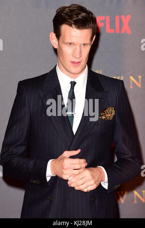 London, Großbritannien. 21 Nov, 2017. Matt Smith (Phillip Herzog von Edinburgh) Teilnahme an der Weltpremiere der Krone im Odeon Leicester Square London Dienstag, 21. November 2017 Credit: Peter Phillips/Alamy leben Nachrichten Stockfoto