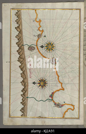 Piri Reis - Karte von der anatolischen Küste rund um Anamur - Walters W658327A - ganzseitige Stockfoto