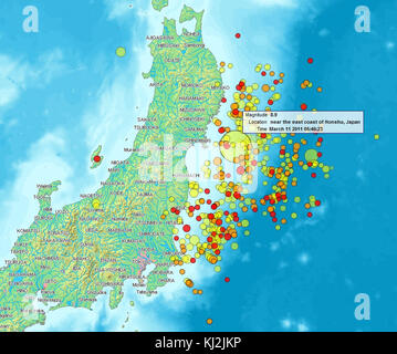 Karte von Sendai-Erdbeben 2011 Stockfoto