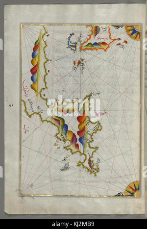 Piri Reis - Karte von Syme Insel nordwestlich von Rhodos - Walters W65899A - ganzseitige Stockfoto