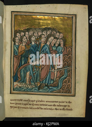 Ein Blatt aus einem Manuskript von William de Brailes, Teil seiner Serie „Bibelbilder“. Diese beleuchtete Manuskriptseite zeigt komplizierte religiöse Bilder aus dem Mittelalter. Stockfoto