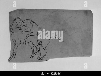 Antoine-Louis Barye - Ablaufverfolgung einer Skizze der Pferde Paarung - Walters 372191 Stockfoto