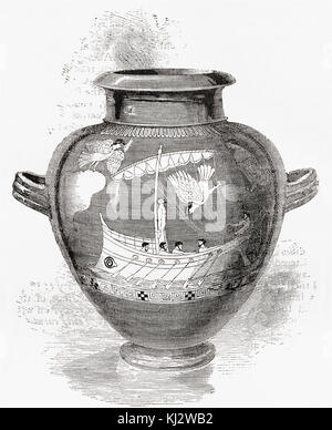 Etruskische Kunst Antike Vase, die die Geschichte von Ulysses und den Sirenen darstellt. Aus Ward and Lock's Illustrated History of the World, veröffentlicht um 1882. Stockfoto