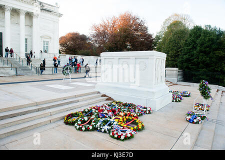 Kränze für die Veterans Day Rest am Grab des Unbekannten Soldaten in Arlington National Cemetery (22956760805) Stockfoto