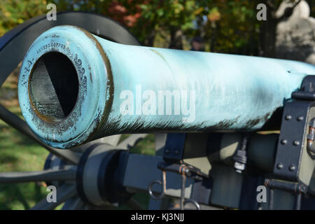 Bürgerkriegära bronze Kanone mit der Bezeichnung 1862 an der Gettysburg National Military Park, Pennsylvania. Stockfoto