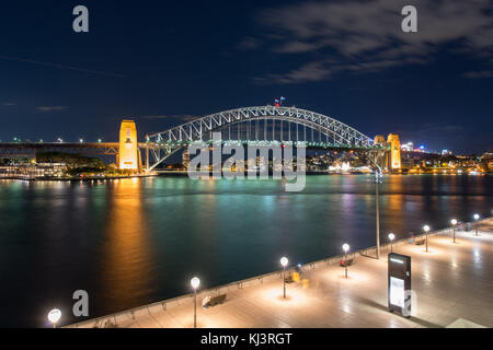Sydney Harbour Bridge bei Nacht, Australien. Stockfoto