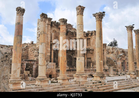 Das nymphäum in Jerash, Jordanien, Jerash ist der Ort der Ruinen des griechisch-römischen Stadt Gerasa. Stockfoto