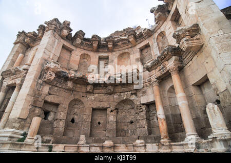 Das nymphäum in Jerash, Jordanien, Jerash ist der Ort der Ruinen des griechisch-römischen Stadt Gerasa. Stockfoto