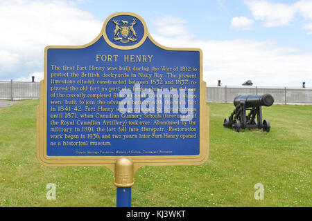 Fort Henry unterzeichnen. Eingang Henry National Historic Site in Kingston, Ontario, Kanada zu fort. Stockfoto