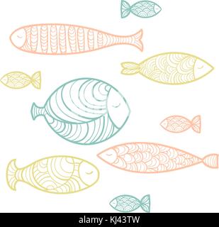 Satz von niedlichen Meer Fisch. Vector Illustration Stock Vektor