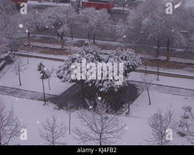 Schneit in Madrid, Spanien Stockfoto