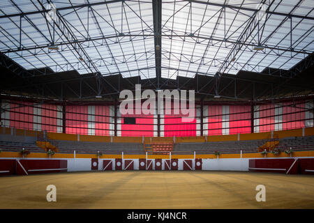 Eine Innenansicht der vor Kurzem renovierten Pomarez Arena (40360) (Landes (40), Nouvelle-Aquitaine, Frankreich). Stockfoto