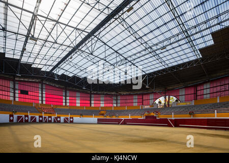 Eine Innenansicht der vor Kurzem renovierten Pomarez Arena (40360) (Landes (40), Nouvelle-Aquitaine, Frankreich). Stockfoto