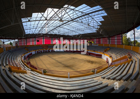 Eine Innenansicht der vor Kurzem renovierten Pomarez Arena (40360) (Landes (40), Nouvelle-Aquitaine, Frankreich). Stockfoto