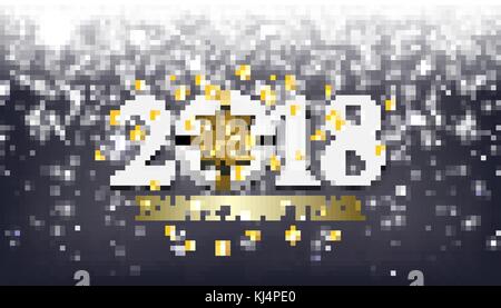 Vector 2018 Frohes neues Jahr Hintergrund mit goldenen Geschenk mit Schleife Stock Vektor