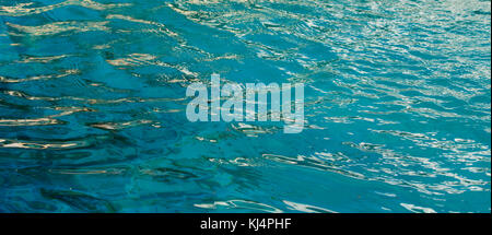 Aquamarin Wasser in einen Außenpool ist im Sommer ideal für Hintergründe und Hintergrundbilder mit ihren Abstufungen der Farben und flüssigen schattenhaften Tönen. Stockfoto