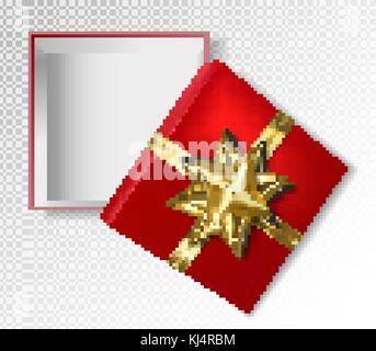 Vektor Weihnachten und das neue Jahr. Öffnen roter Geschenkbox Draufsicht auf transparentem Hintergrund, 3d Stock Vektor