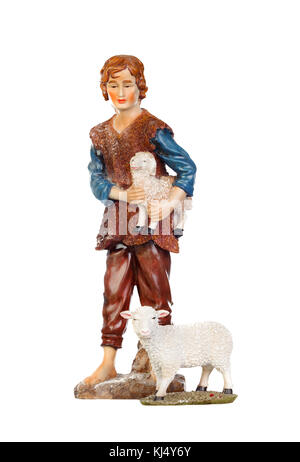 Abbildung der Hirte mit dem Schaf für die Krippe Portal auf weißem Hintergrund Stockfoto